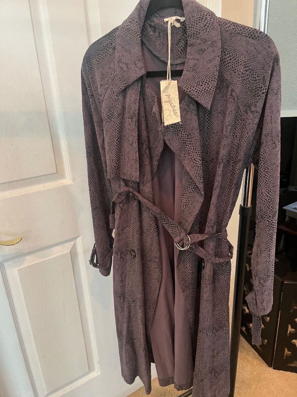 Snake print long lightweight trench coat